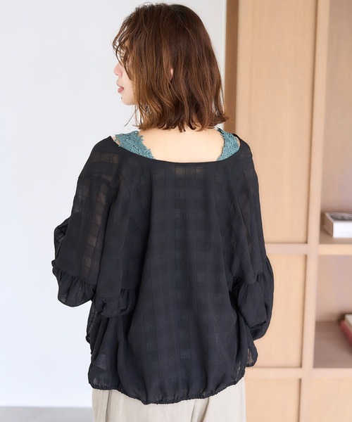 studio CLIP（スタディオクリップ）の「ダブルフロントシアーチェックブルゾンブラウス（シャツ/ブラウス・レディース・アイボリー/ライトブルー/ブラック・FREE）」の5枚目の写真