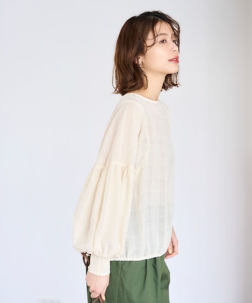 studio CLIP（スタディオクリップ）の「ダブルフロントシアーチェックブルゾンブラウス（シャツ/ブラウス・レディース・アイボリー/ライトブルー/ブラック・FREE）」の17枚目の写真