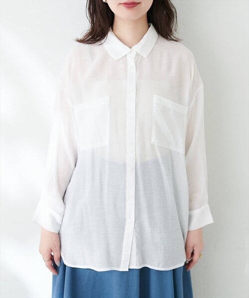natural couture(ナチュラルクチュール)の「Wポケットシアーシャツ(シャツ/ブラウス・レディース・ピンク/ベージュ/ミント/スミクロ/オフホワイト・FREE)」の17枚目の写真