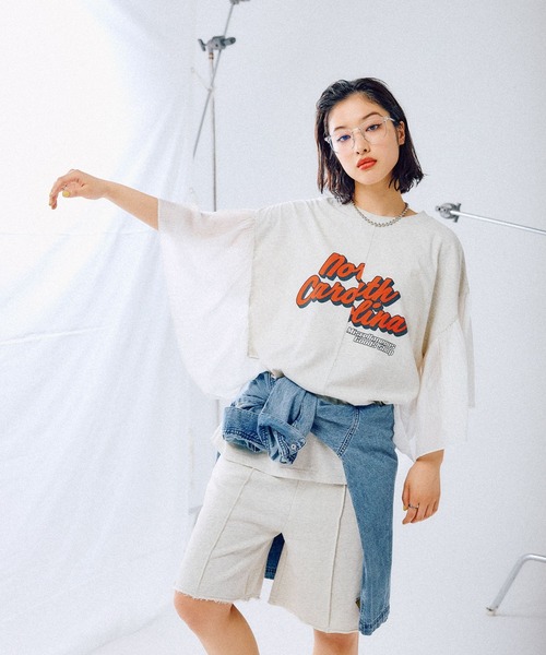 LEPSIM（レプシィム）の「サイド布帛ロゴT　452517（Tシャツ/カットソー・レディース・杢グレー/レッド/チャコールグレー/ブルー・FREE）」の8枚目の写真