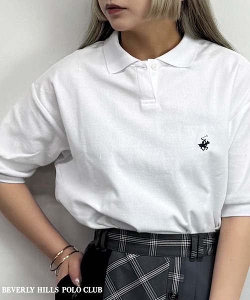 BEVERLY HILLS POLO CLUB（ビバリーヒルズポロクラブ）の「【BEVERLY HILLS POLO CLUB】カノコポロシャツ（ポロシャツ・レディース・オフホワイト/ネイビー系/ブラック・FREE）」の2枚目の写真