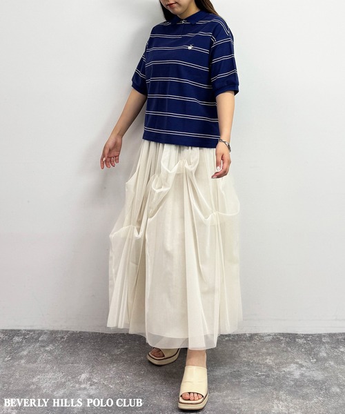 BEVERLY HILLS POLO CLUB（ビバリーヒルズポロクラブ）の「【BEVERLY HILLS POLO CLUB】カノコポロシャツ（ポロシャツ・レディース・オフホワイト/ネイビー系/ブラック・FREE）」の5枚目の写真