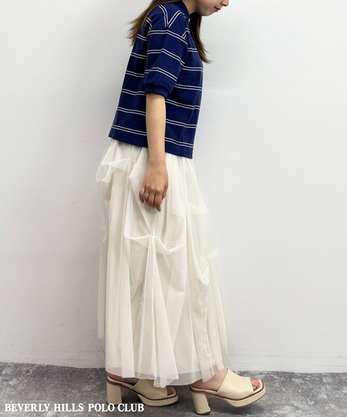 BEVERLY HILLS POLO CLUB（ビバリーヒルズポロクラブ）の「【BEVERLY HILLS POLO CLUB】カノコポロシャツ（ポロシャツ・レディース・オフホワイト/ネイビー系/ブラック・FREE）」の6枚目の写真