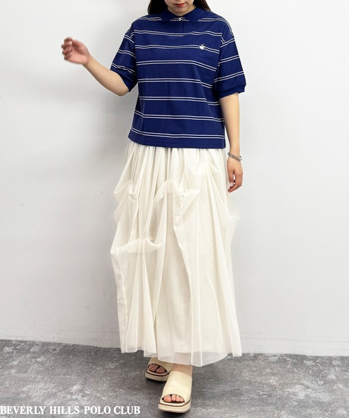 BEVERLY HILLS POLO CLUB（ビバリーヒルズポロクラブ）の「【BEVERLY HILLS POLO CLUB】カノコポロシャツ（ポロシャツ・レディース・オフホワイト/ネイビー系/ブラック・FREE）」の7枚目の写真