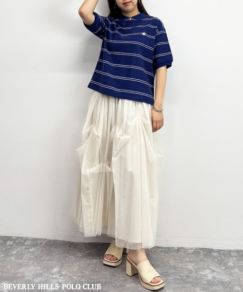 BEVERLY HILLS POLO CLUB（ビバリーヒルズポロクラブ）の「【BEVERLY HILLS POLO CLUB】カノコポロシャツ（ポロシャツ・レディース・オフホワイト/ネイビー系/ブラック・FREE）」の8枚目の写真