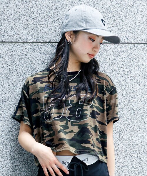 algy(アルジー)の「ラインストーンナンバリングT(Tシャツ/カットソー・キッズ・カーキ/ブラック/オフホワイト・SMALL/XX-SMALL/X-SMALL/MEDIUM)」の1枚目の写真