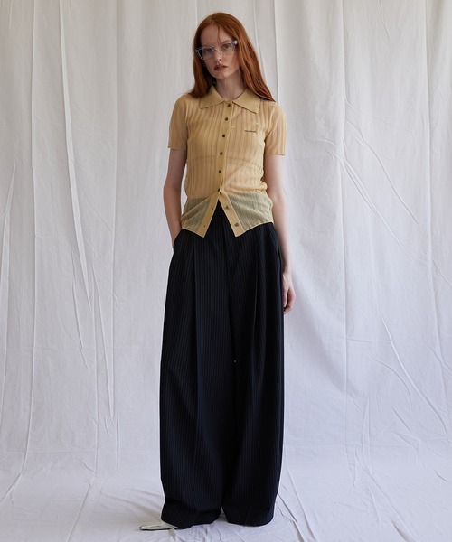 ポロシャツ ポロ リブニットポロシャツ / Ribbed Knit Polo Shirt レディース MUHET ポロシャツ ポロ ribbed knit polo / リブニットポロ