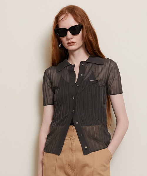 ポロシャツ ポロ リブニットポロシャツ / Ribbed Knit Polo Shirt レディース MUHET ポロシャツ ポロ ribbed knit polo / リブニットポロ