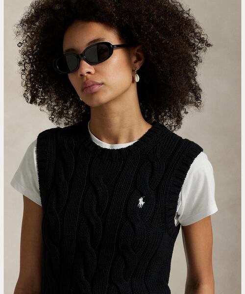 POLO Ralph Lauren セーターベスト セール】ケーブルニット コットン Vネック セーター ベスト