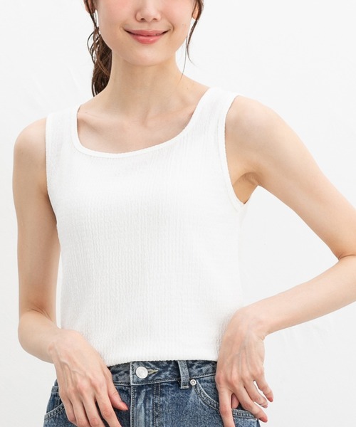 Honeys（ハニーズ）の「ジャカードタンクトップ（タンクトップ・レディース・ブラック/アイボリー/オフホワイト/ライトブルー・LL/L/S/M）」の2枚目の写真