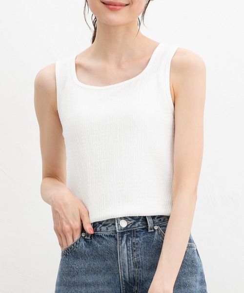 Honeys（ハニーズ）の「ジャカードタンクトップ（タンクトップ・レディース・ブラック/アイボリー/オフホワイト/ライトブルー・LL/L/S/M）」の6枚目の写真