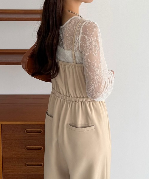 callautia（カラウティア）の「【2点セット】シアーレーストップス+ギャザーサロぺットパンツ（サロペット/オーバーオール・レディース・ライトベージュ/ブラック/チャコール・LARGE/MEDIUM/SMALL）」の14枚目の写真