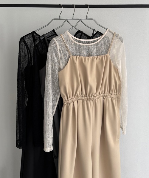 callautia（カラウティア）の「【2点セット】シアーレーストップス+ギャザーサロぺットパンツ（サロペット/オーバーオール・レディース・ライトベージュ/ブラック/チャコール・LARGE/MEDIUM/SMALL）」の17枚目の写真