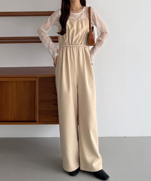 callautia（カラウティア）の「【2点セット】シアーレーストップス+ギャザーサロぺットパンツ（サロペット/オーバーオール・レディース・ライトベージュ/ブラック/チャコール・LARGE/MEDIUM/SMALL）」の21枚目の写真