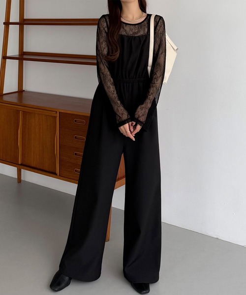 callautia（カラウティア）の「【2点セット】シアーレーストップス+ギャザーサロぺットパンツ（サロペット/オーバーオール・レディース・ライトベージュ/ブラック/チャコール・LARGE/MEDIUM/SMALL）」の18枚目の写真