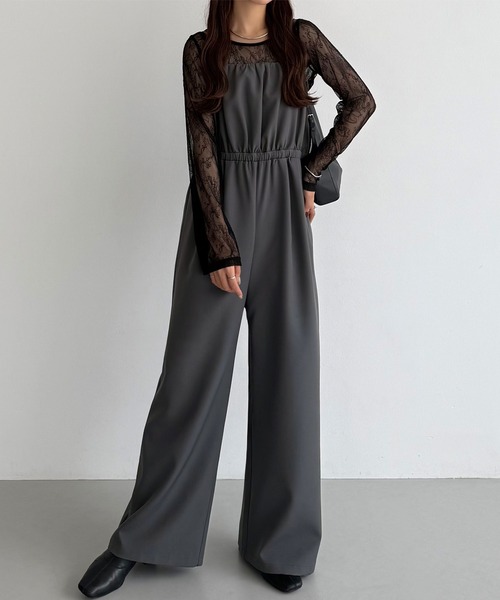 callautia（カラウティア）の「【2点セット】シアーレーストップス+ギャザーサロぺットパンツ（サロペット/オーバーオール・レディース・ライトベージュ/ブラック/チャコール・LARGE/MEDIUM/SMALL）」の19枚目の写真