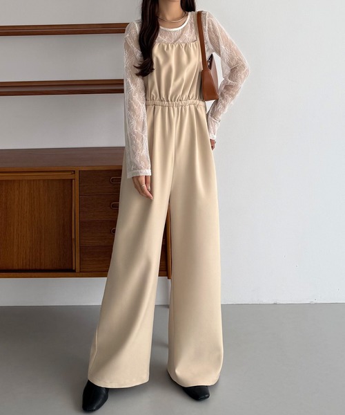 callautia（カラウティア）の「【2点セット】シアーレーストップス+ギャザーサロぺットパンツ（サロペット/オーバーオール・レディース・ライトベージュ/ブラック/チャコール・LARGE/MEDIUM/SMALL）」の20枚目の写真