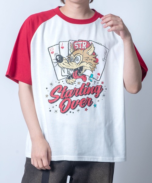 Starting Over（スターティングオーバー）の「【Starting Over/スターティングオーバー】classic design vintage like printed raglan sleeves ringer T-shirts/クラシックデザイン ヴィンテージライク プリント ラグラン半袖Tシャツ リンガーTシャツ（Tシャツ/カットソー・メンズ・アッシュグレー/ホワイト系その他2/キナリ/グレー系その他/ホワイト/ホワイト系その他・M/L）」の2枚目の写真