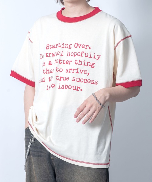 Starting Over（スターティングオーバー）の「【Starting Over/スターティングオーバー】classic design vintage like printed raglan sleeves ringer T-shirts/クラシックデザイン ヴィンテージライク プリント ラグラン半袖Tシャツ リンガーTシャツ（Tシャツ/カットソー・メンズ・アッシュグレー/ホワイト系その他2/キナリ/グレー系その他/ホワイト/ホワイト系その他・M/L）」の4枚目の写真