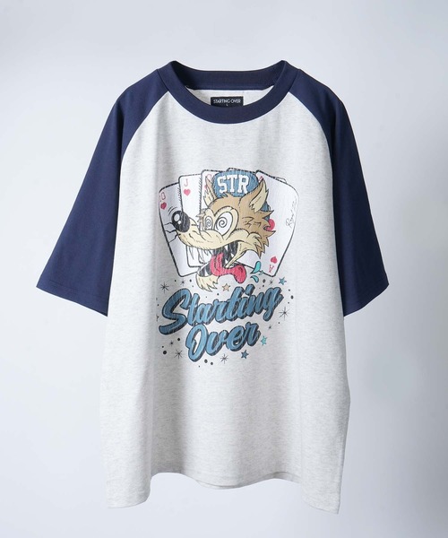 Starting Over（スターティングオーバー）の「【Starting Over/スターティングオーバー】classic design vintage like printed raglan sleeves ringer T-shirts/クラシックデザイン ヴィンテージライク プリント ラグラン半袖Tシャツ リンガーTシャツ（Tシャツ/カットソー・メンズ・アッシュグレー/ホワイト系その他2/キナリ/グレー系その他/ホワイト/ホワイト系その他・M/L）」の5枚目の写真