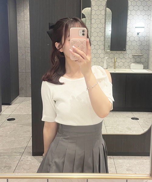 apresjour フロントリボンパフスリブトップス apres jour（アプレジュール） ニット セーター フロントリボン