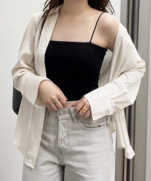 Reurie'（レウリィ）の「サイドギャザーキャミ【カップ付き】(ayaka select) / ホワイト ベージュ ブラック インナー 抜け感コーデ ヘルシー カジュアル（キャミソール・レディース・ベージュ/ブラック/ホワイト・FREE）」の6枚目の写真