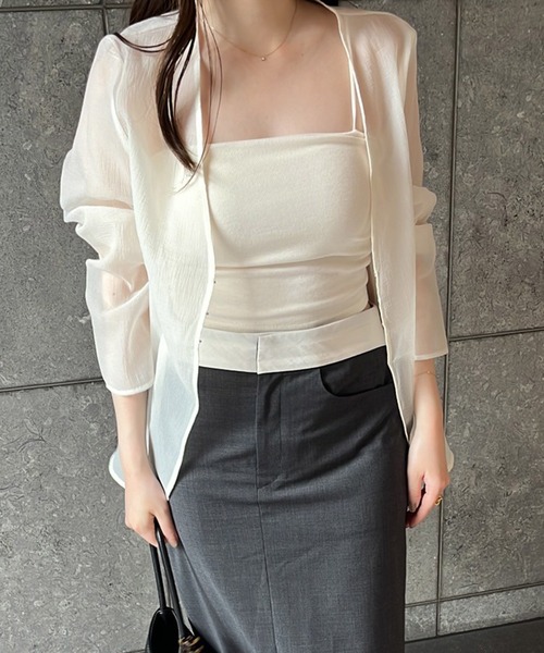 Reurie'（レウリィ）の「サイドギャザーキャミ【カップ付き】(ayaka select) / ホワイト ベージュ ブラック インナー 抜け感コーデ ヘルシー カジュアル（キャミソール・レディース・ベージュ/ブラック/ホワイト・FREE）」の19枚目の写真