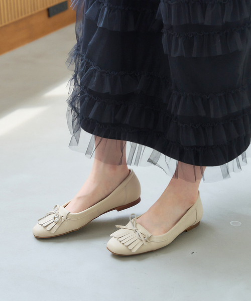 LE TALON ルタロン レザーキルトタッセルフラット ホワイト 25cm LE TALON（ル タロン） シューズ 「追加」レザーキルトタッセル