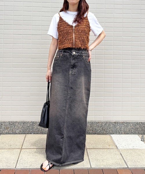 ISOOK（アイスー）の「【ISOOK / アイスー】ダブルウエストデニムスカート / 切り替え レイヤード風 デザインデニム スリットスカート ペンシルスカート タイトスカート ストレート Iライン ロング マキシ丈 ヴィンテージ風 古着風 ライトブルー ブラック 水色 黒 ZOZOTOWN限定（デニムスカート・レディース・ブラック/ライトブルー・FREE）」の20枚目の写真