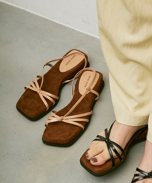 セール】Square Toe Asymmetrical Strap Sandals / スクエアトゥ