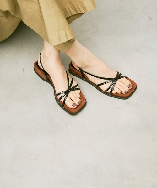 セール】Square Toe Asymmetrical Strap Sandals / スクエアトゥ