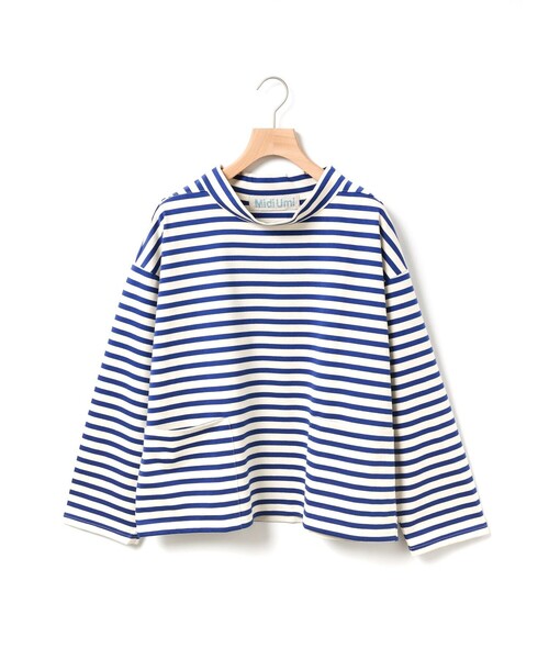 MidiUmi(ミディウミ)の「MidiUmi フィッシャーマンスモックボーダーT(Tシャツ/カットソー・レディース・ネイビー/ネイビー系2/キナリ・FREE)」の2枚目の写真
