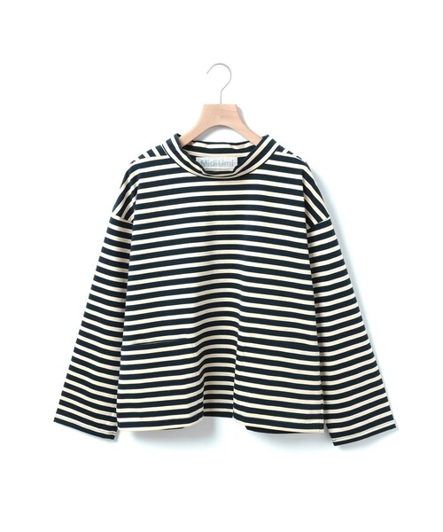 MidiUmi(ミディウミ)の「MidiUmi フィッシャーマンスモックボーダーT(Tシャツ/カットソー・レディース・ネイビー/ネイビー系2/キナリ・FREE)」の4枚目の写真