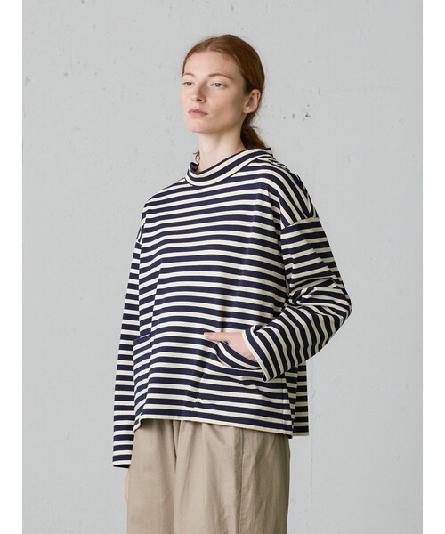 MidiUmi(ミディウミ)の「MidiUmi フィッシャーマンスモックボーダーT(Tシャツ/カットソー・レディース・ネイビー/ネイビー系2/キナリ・FREE)」の8枚目の写真