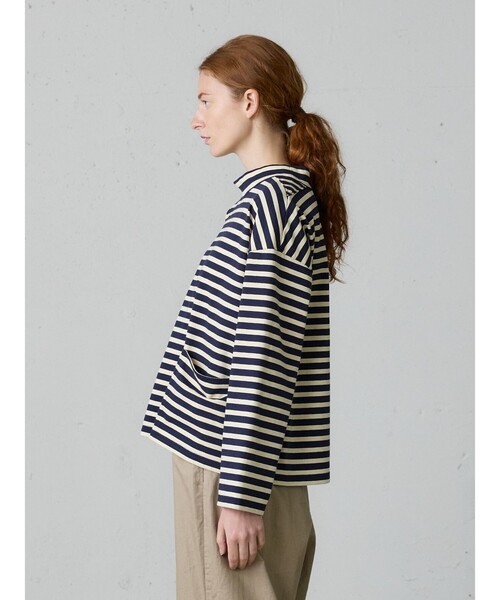 MidiUmi(ミディウミ)の「MidiUmi フィッシャーマンスモックボーダーT(Tシャツ/カットソー・レディース・ネイビー/ネイビー系2/キナリ・FREE)」の9枚目の写真