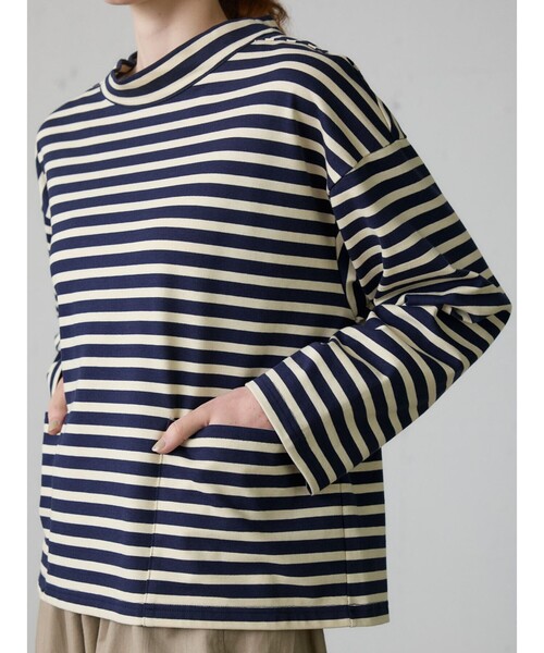 MidiUmi(ミディウミ)の「MidiUmi フィッシャーマンスモックボーダーT(Tシャツ/カットソー・レディース・ネイビー/ネイビー系2/キナリ・FREE)」の11枚目の写真