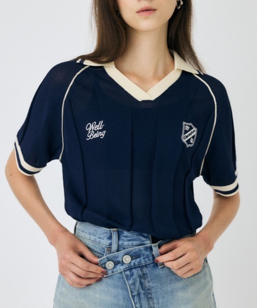 MOUSSY(マウジー)の「H/S KNIT GAME シャツ(ニット/セーター・レディース・ダークネイビー/バーガンディー/グレー/オフホワイト・FREE)」の3枚目の写真