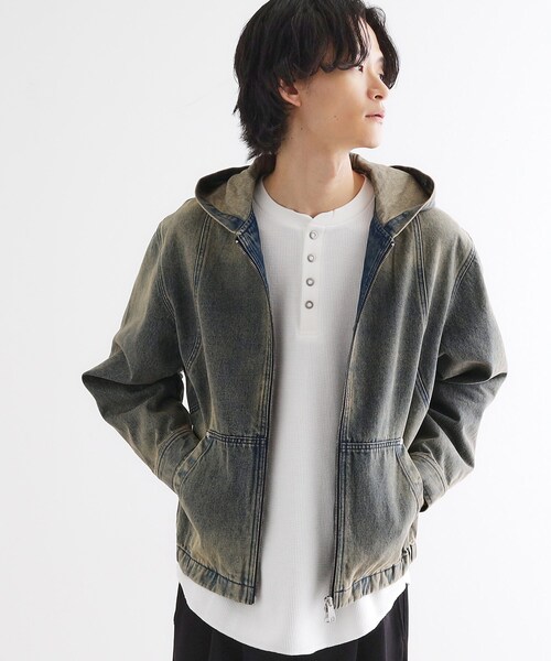 tk.TAKEO KIKUCHI(ティーケータケオキクチ)の「ヴィンテージライクデニムジップパーカ(パーカー・メンズ・ブラウン系その他/ブルー・03/02)」の2枚目の写真