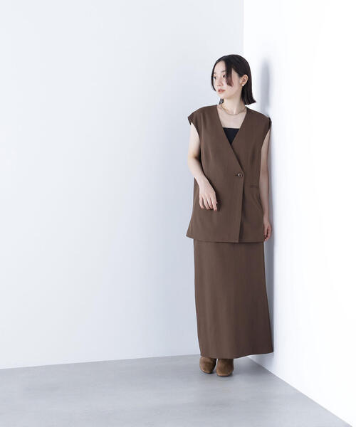 NATURAL BEAUTY BASIC(ナチュラルビューティーベーシック)の「◇ボクシージレ&ナロースカート(ワンピース・レディース・カーキ/ブラウン・P/S/MEDIUM)」の4枚目の写真