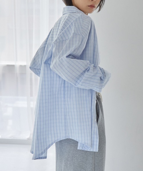 PENNEYS(ぺニーズ)の「PENNEYS/ペニーズ 別注 <抗菌/防臭/イージーケア> THE FOX ロゴ ワンポイントワッペン刺繍 アソートデザイン オーバーサイズ レギュラーカラー長袖シャツ(シャツ/ブラウス・レディース・ホワイト/ブルー系/ブラック系/ネイビー系/ブラウン系・L/M)」の7枚目の写真