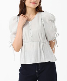 ❁ZU_NA210❁ 新品　ペプラムブラウスセットアップ　M ライトグレー ❁ZU_NA210❁ 新品 ペプラムブラウスセットアップ M ライト