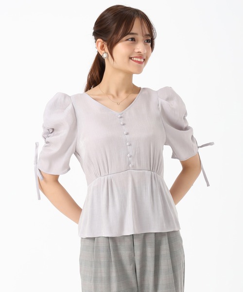 MISCH MASCH（ミッシュマッシュ）の「ラメヨウリュウペプラムブラウス（シャツ/ブラウス・レディース・グレー/ホワイト×ブラック/ラベンダー・ﾌﾘ-）」の5枚目の写真