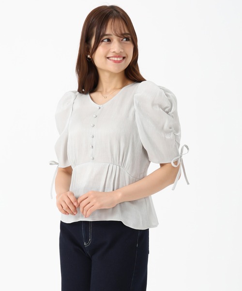 MISCH MASCH（ミッシュマッシュ）の「ラメヨウリュウペプラムブラウス（シャツ/ブラウス・レディース・グレー/ホワイト×ブラック/ラベンダー・ﾌﾘ-）」の11枚目の写真
