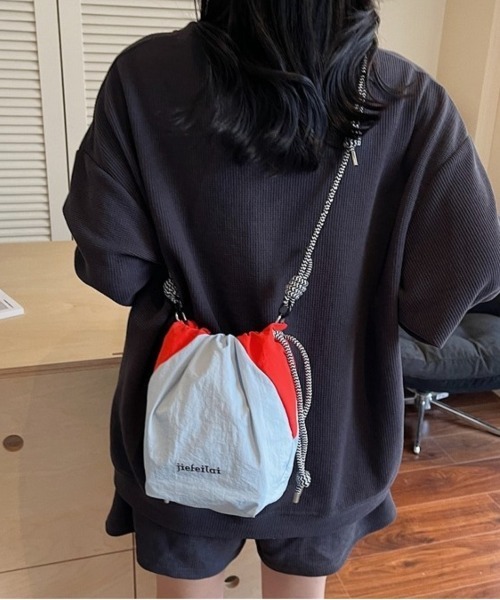 セール】バイカラー ドロスト 巾着 ショルダーバッグ