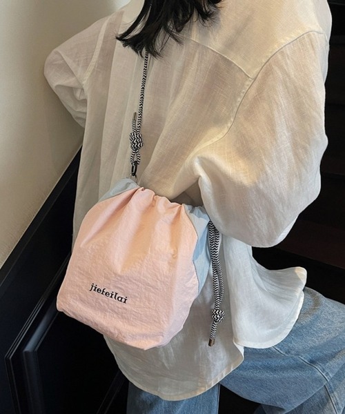 セール】バイカラー ドロスト 巾着 ショルダーバッグ（ショルダー