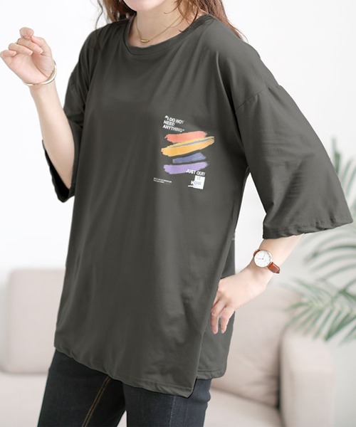 GOLDJAPAN(ゴールドジャパン)の「バックペイント柄オーバーサイズTシャツ【大きいサイズ対応】(Tシャツ/カットソー・レディース・ホワイト/ピンク/グレー/ブラック・LL/3L/4L/5L)」の2枚目の写真