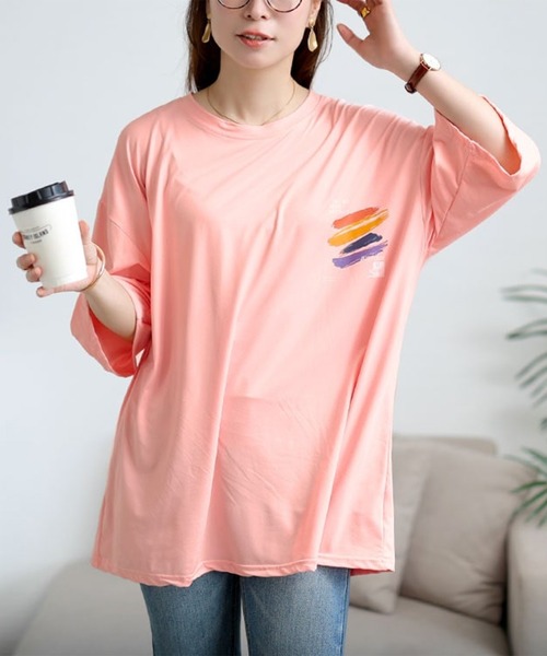 GOLDJAPAN(ゴールドジャパン)の「バックペイント柄オーバーサイズTシャツ【大きいサイズ対応】(Tシャツ/カットソー・レディース・ホワイト/ピンク/グレー/ブラック・LL/3L/4L/5L)」の4枚目の写真