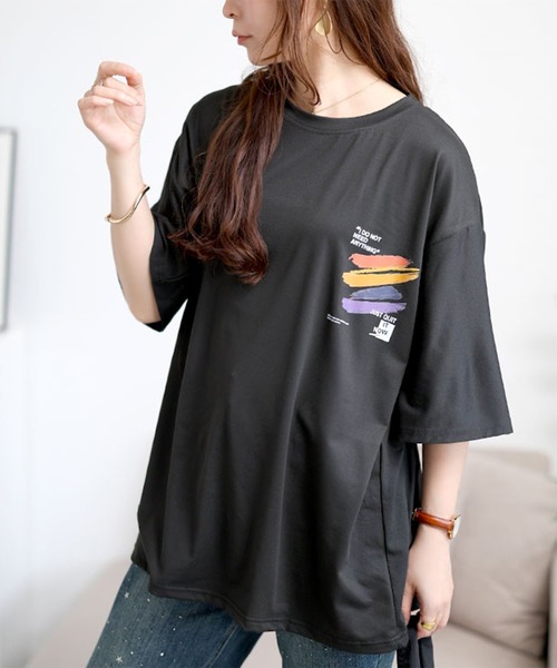 GOLDJAPAN(ゴールドジャパン)の「バックペイント柄オーバーサイズTシャツ【大きいサイズ対応】(Tシャツ/カットソー・レディース・ホワイト/ピンク/グレー/ブラック・LL/3L/4L/5L)」の3枚目の写真