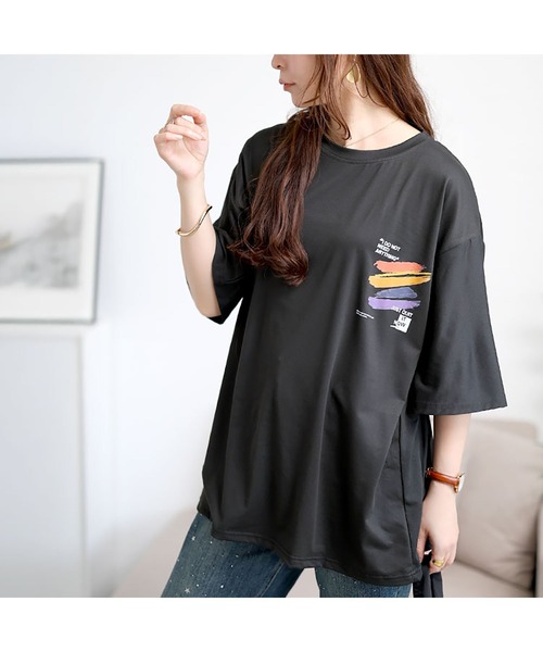 GOLDJAPAN(ゴールドジャパン)の「バックペイント柄オーバーサイズTシャツ【大きいサイズ対応】(Tシャツ/カットソー・レディース・ホワイト/ピンク/グレー/ブラック・LL/3L/4L/5L)」の10枚目の写真