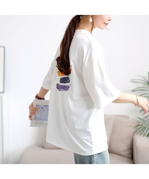 GOLDJAPAN(ゴールドジャパン)の「バックペイント柄オーバーサイズTシャツ【大きいサイズ対応】(Tシャツ/カットソー・レディース・ホワイト/ピンク/グレー/ブラック・LL/3L/4L/5L)」の12枚目の写真